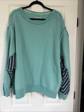 We The Free Sweatshirt with Navy Stripe Sleeve Panels
